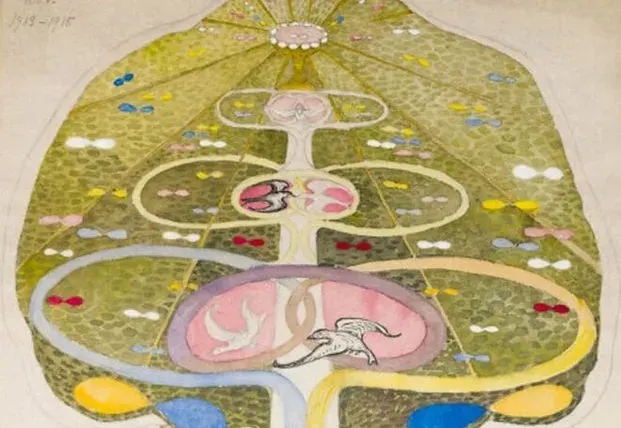 Aquarelle symbolique de Hilma af Klint, arbre et ovales